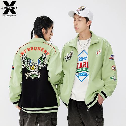 edhardyx新款春秋logo烫钻印花潮牌休闲男女同款夹克衫外套上衣男