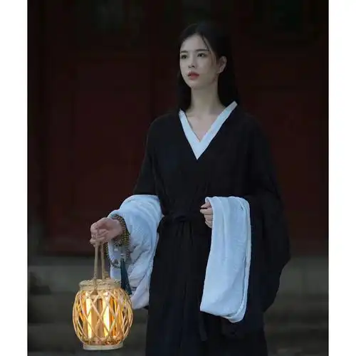 服装汉服女古风晋制广袖冬交领襦裙冬季黑色原创魏晋风南北朝古装