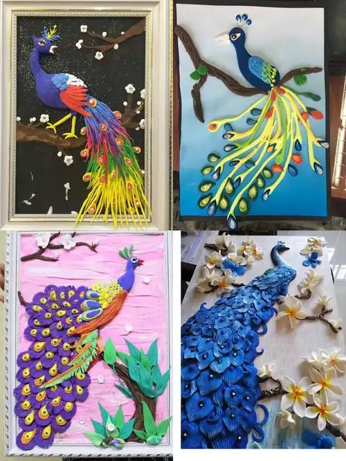 孔雀 美术 线描 粘土 手工