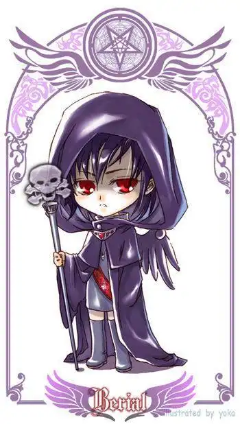 求一张q版动漫图,要穿斗篷,长着一双黑色翅膀,拿一根魔杖的.