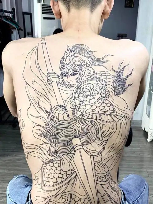 满背赵云线条_纹身图案手稿图片_丫丫的纹身作品集
