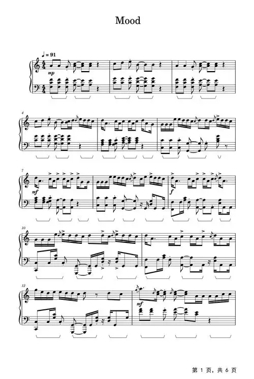 mood钢琴谱24k纯金伊恩迪奥c调流行钢琴五线谱