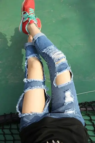 磨破大破洞牛仔裤宽松 夸张回头率超高乞丐裤 街头原宿